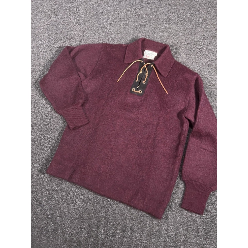VTG Campus Mohair Sweater Men's Medium Burgundy Kodiak Style Cobain Shaggy 50s